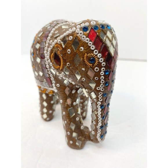 Circus Elephant Jeweled Beaded Chained Decorative Collectible 4” X 4”Figurine - Picture 2 of 11